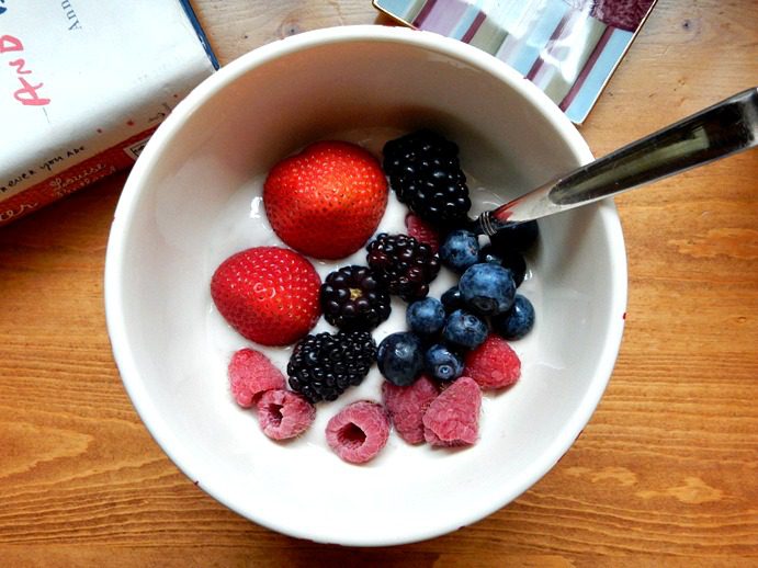 Vegan Breakfast: Coconut Milk with Mixed Berries