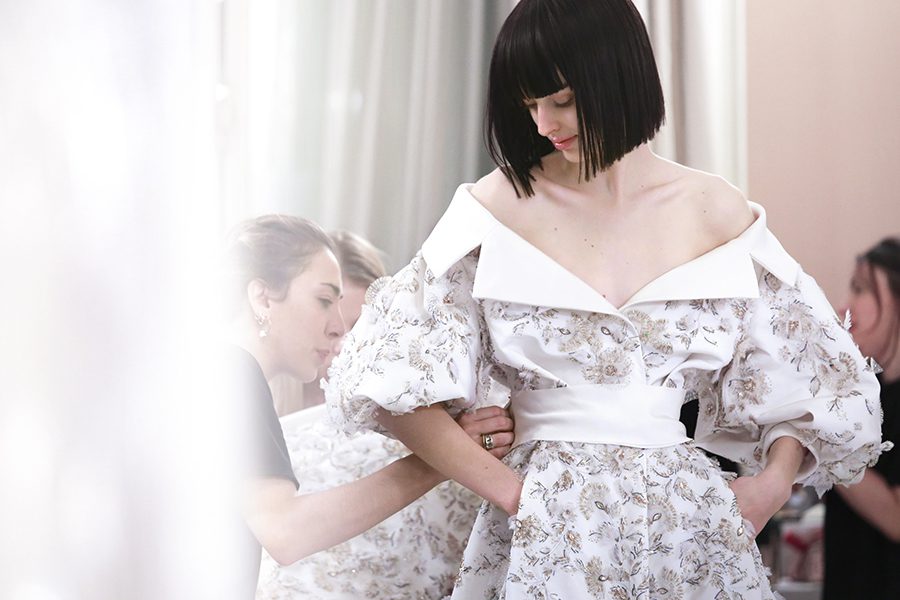 Backstage at Ralph & Russo couture, the atelier puts the final touches on Spring 2017