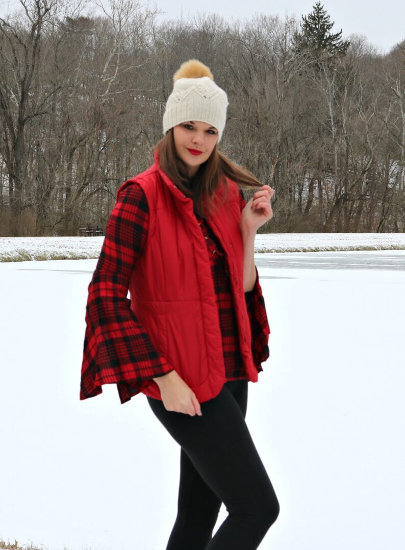 Snow Day Style in Winter Plaid I Top by Tobi, Puffer Vest by NY and Company, Boots by Steve Madden #OOTD