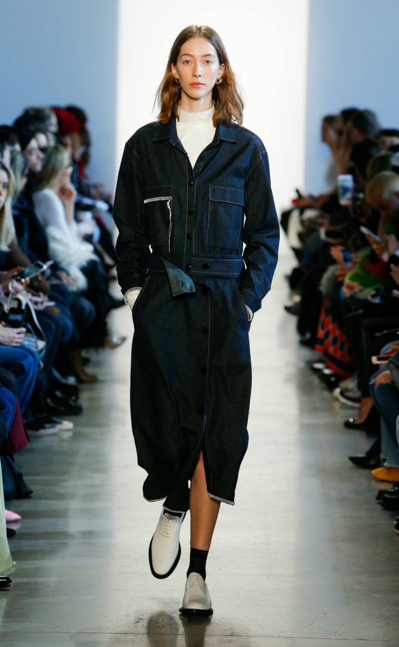 COLOVOS Fall 2018 Runway at NYFW I Chambray Shirtdress with Faux Leather Turtleneck #NYFW #WinterFashion