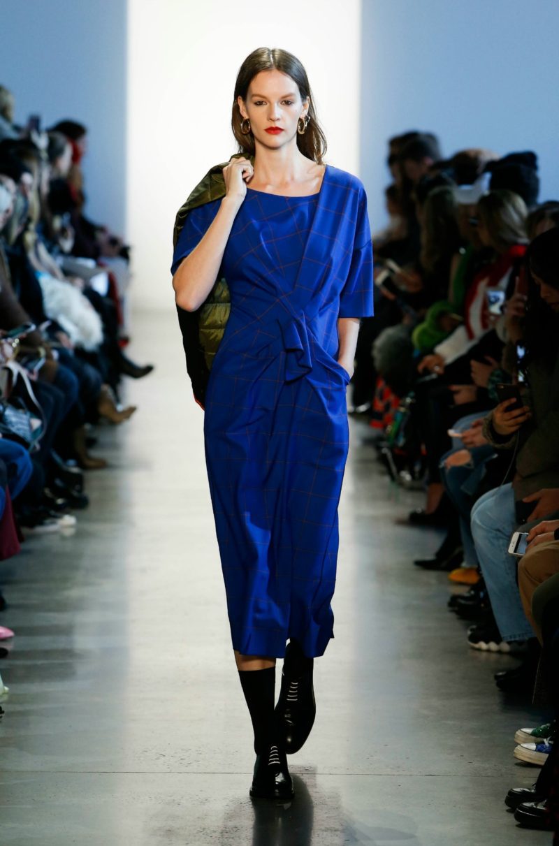 Colovos Fall 2018 Runway at New York Fashion Week I Blue Wool Dress with Front-Tie #NYFW #WinterFashion