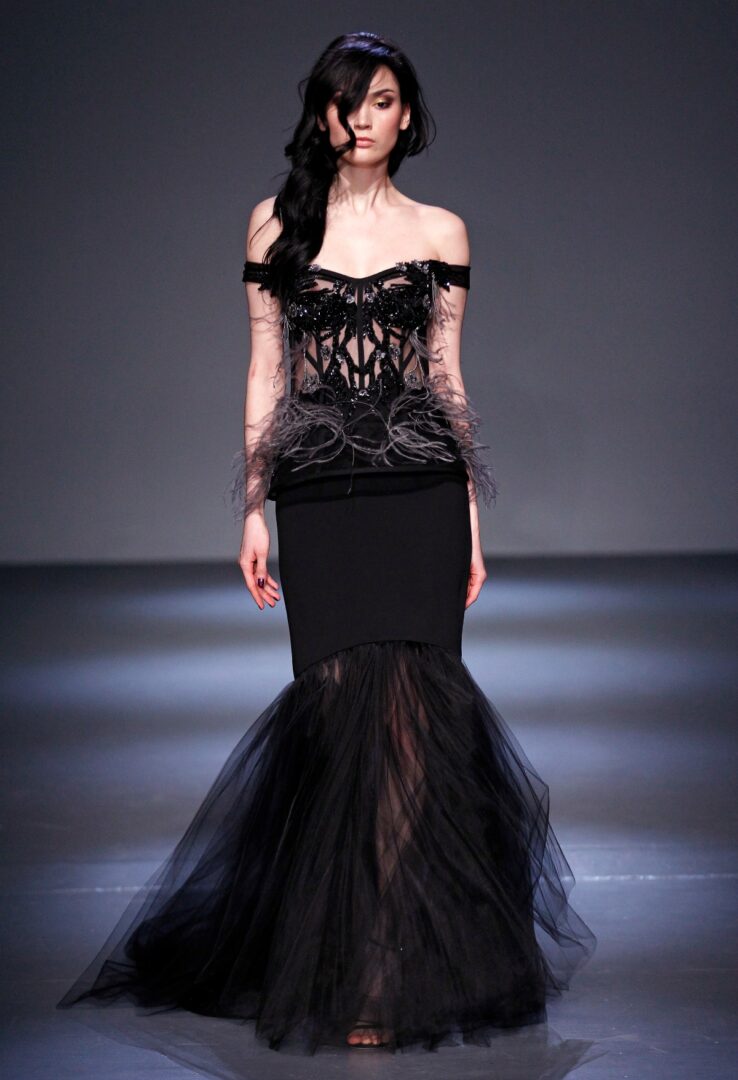 Pamella Roland Fall 2018 Runway I Black Tulle Mermaid Gown #NYFW #DreaminLace