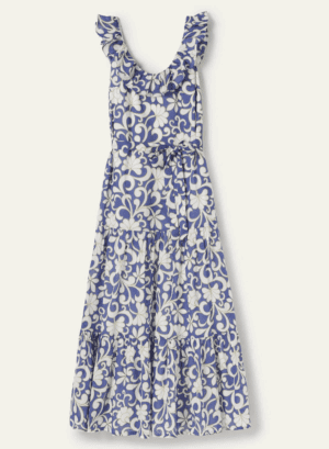 Summer Wedding Dresses for Every Budget I Boden Scoop Neck Ruffled Blue White Floral Dress #weddingguest #fashionstyle