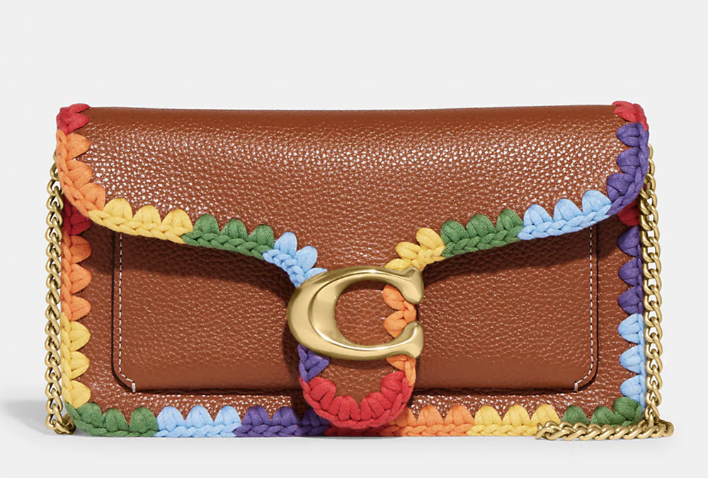 COACH Summer 2023 Pride Collection Crochet Rainbow Trim Pride Tabby with chain