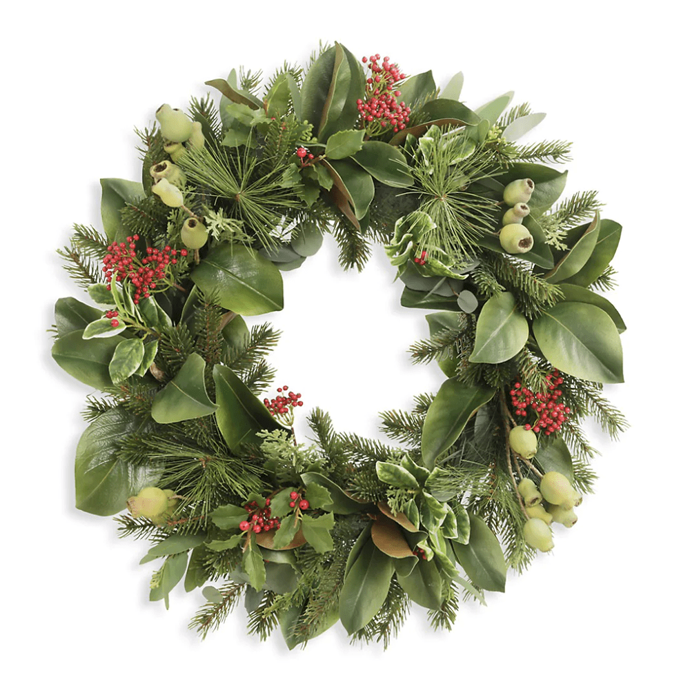 2021 Holiday Wreaths I Botanical Pine and Holly Christmas Wreath