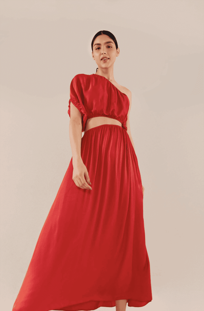 Farm Rio Holiday 2021 One-Shouldered Red Maxi Dress I Festive Outfit Ideas