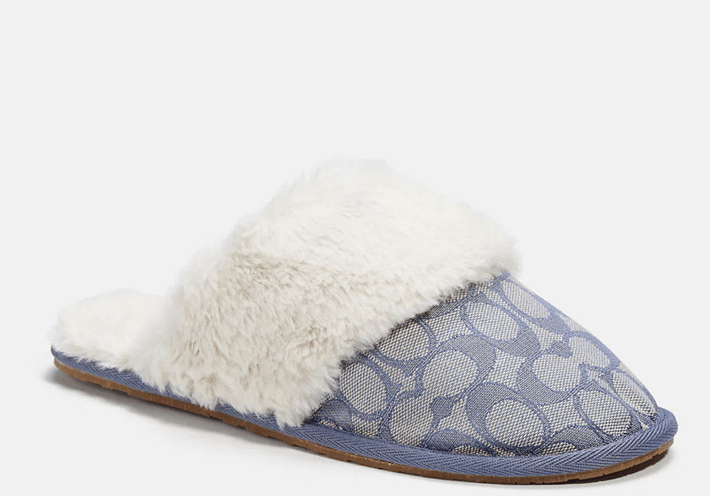 COACH Holiday Gift Ideas Under $50 I Faux Fur Slippers with Signature Canvas Print #fashionstyle #giftideasforher
