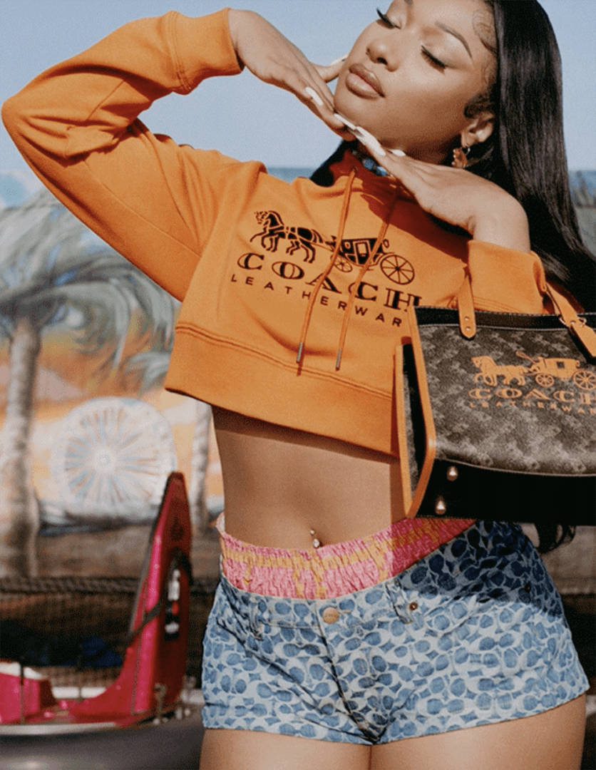 COACH Horse and Carriage Collection I Megan Thee Stallion wears pink cropped hoodie with handbag #fashionstyle #ootdstyle