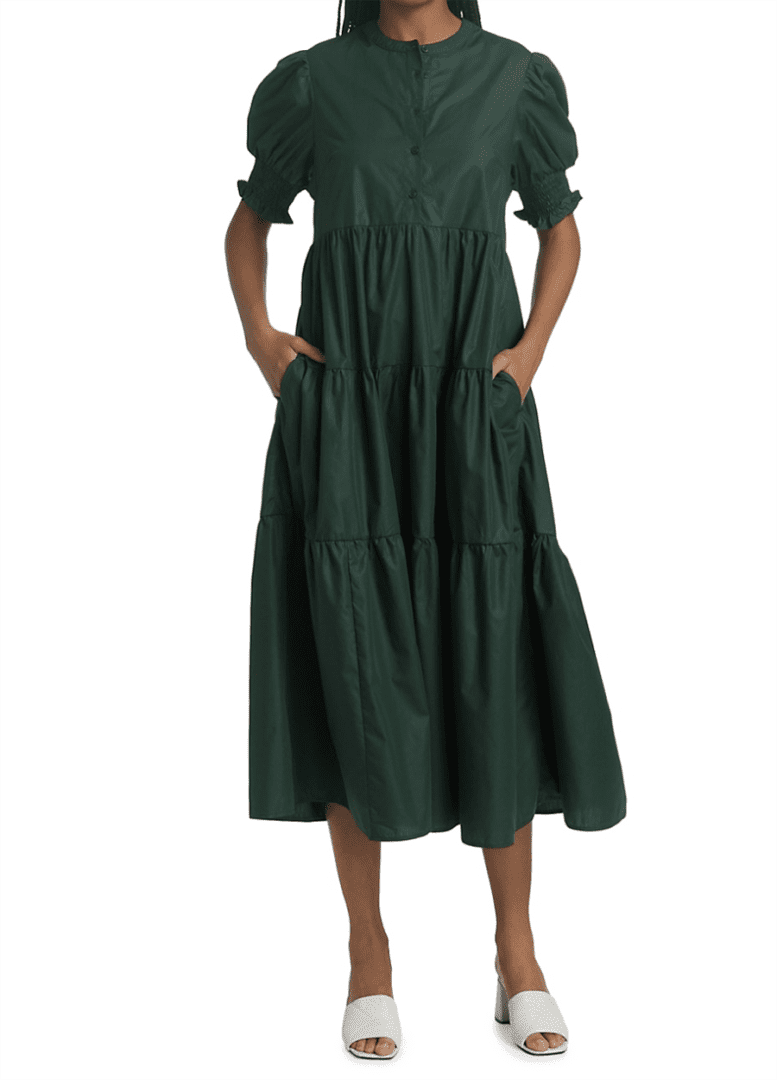 Green Spring 2022 Dresses I En Maison Poplin Tiered Midi Dress #ootdstyle #fashionstyle