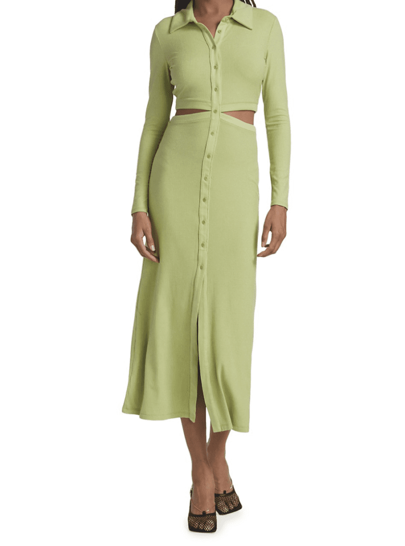 Green Spring 2022 Dresses I Jonathan Simkhai Rib-Knit Shirtdress with Cutouts #fashionstyle #springoutfit #ootdstyle