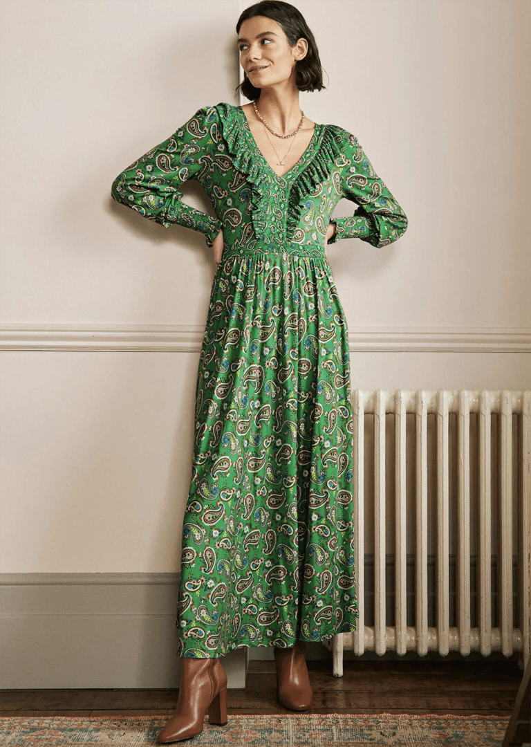 Green Spring 2022 Dresses I Boden Paisley Midi Dress #fashionstyle #ootdstyle