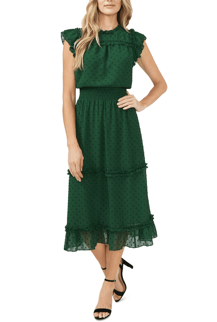Green Spring 2022 Dresses I Cece Ruffled Dot Midi Dress #fashionstyle #ootdstyle