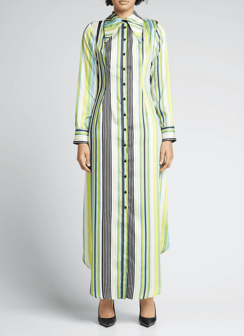 Green Spring 2022 Dresses I Christopher John Rogers Vintage Striped Fitted Shirtdress #fashionstyle #ootdstyle #springoutfit