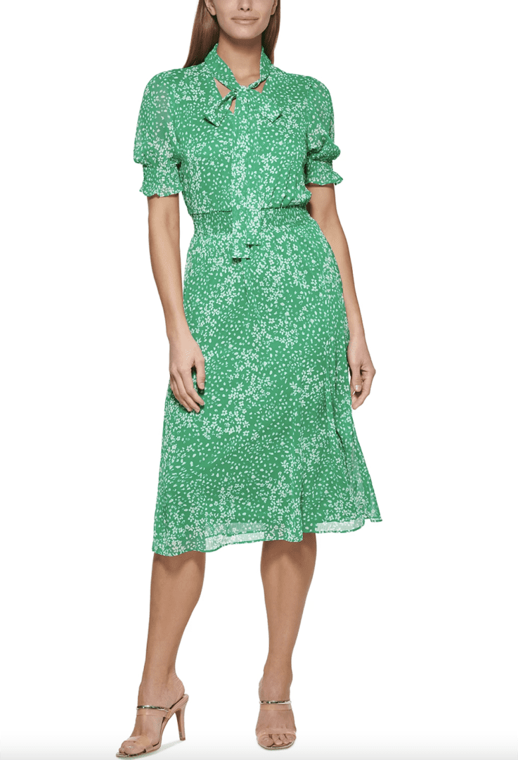 Green Spring 2022 Dresses I DKNY Printed Tie-Neck Midi Dress #fashionstyle #ootdstyle