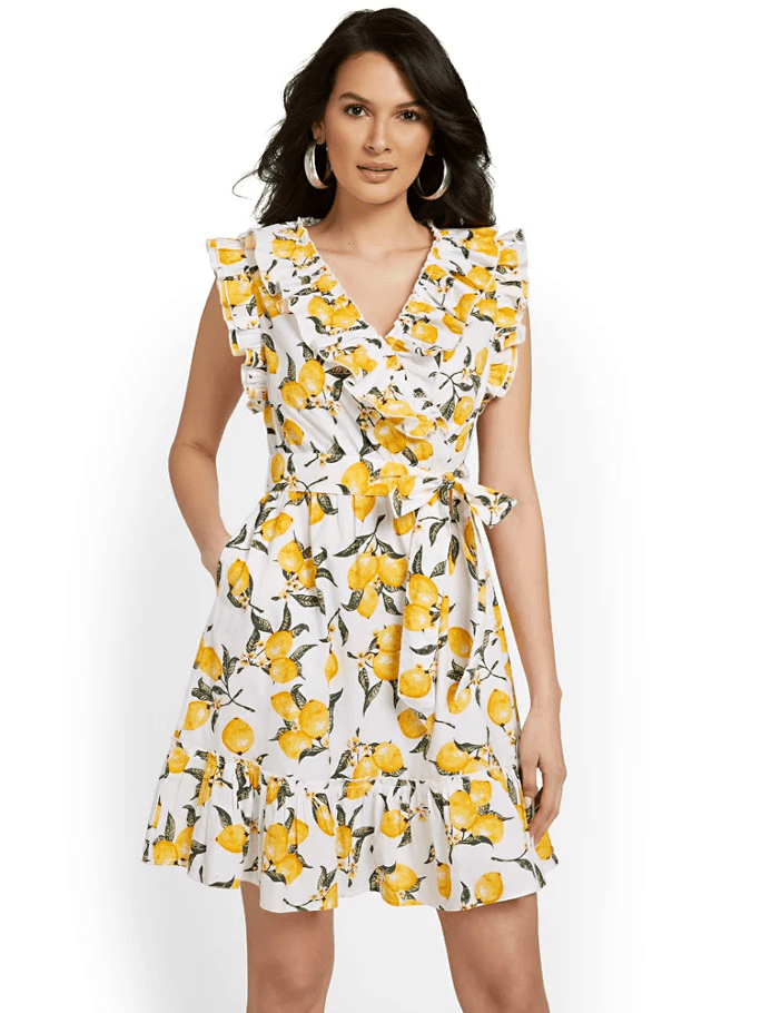 NY and Company Lemon Print Ruffle Dress