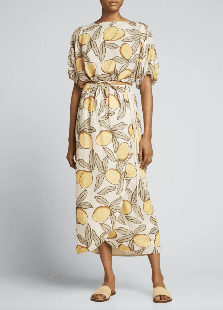 Rebecca Taylor Spring 2022 Lemon Print Shirt and Maxi Skirt #ootdstyle #springoutfit