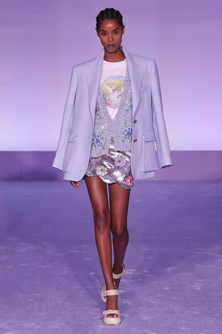 Best NYFW Spring 2023 Looks I Brandon Maxwell lilac blazer jacket, cardigan and mini skirt #fashionstyle