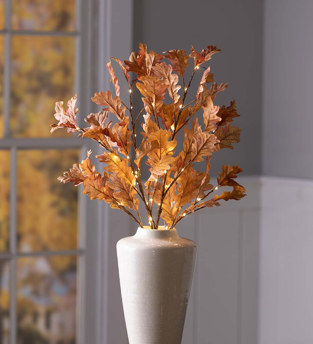 Fall 2022 Home Decor I Set of Lit Rusted Oak Leaf Branches #homedecor #cozyvibes