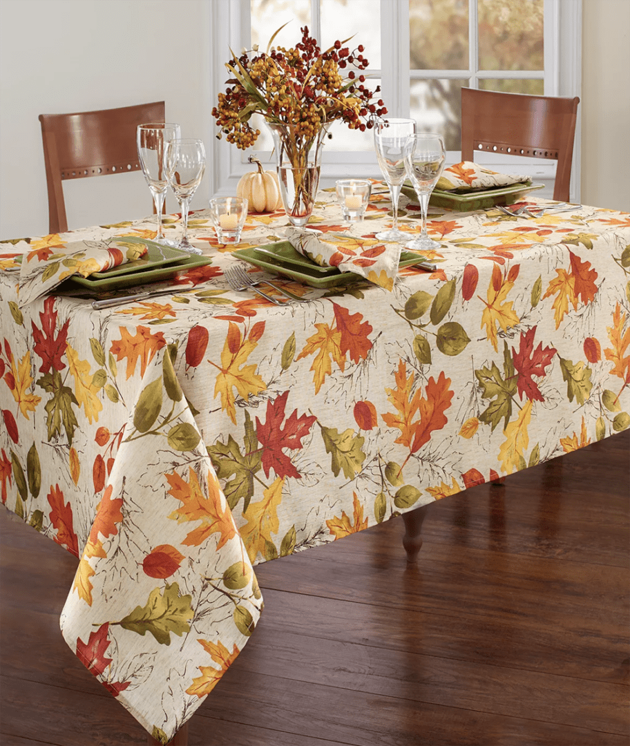 Fall 2022 Home Decor Favorites I Autumn Leaf Tablecloth for Thanksgiving Table