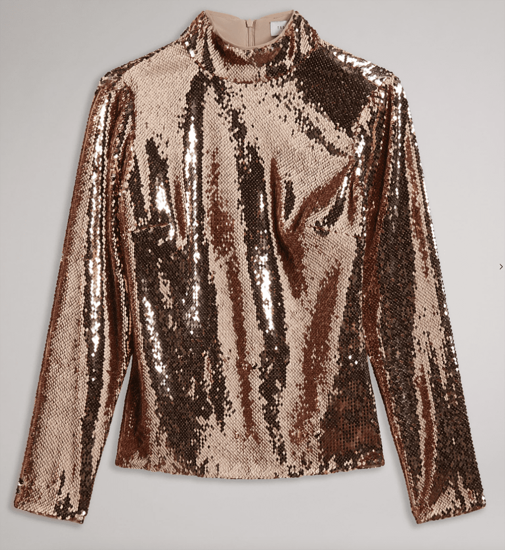 2022 Festive Office Outfit Ideas I Ted Baker Sequined Mock Neck Top #fashionstyle #ootdstyle