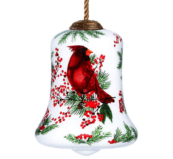 2022 Hostess Gift Ideas I Cardinal Glass Bell Ornament 