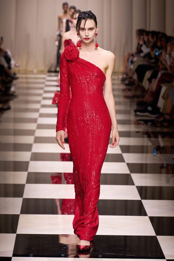 Best Fall 2023 Couture Looks I Armani Prive One-Shouldered red gown