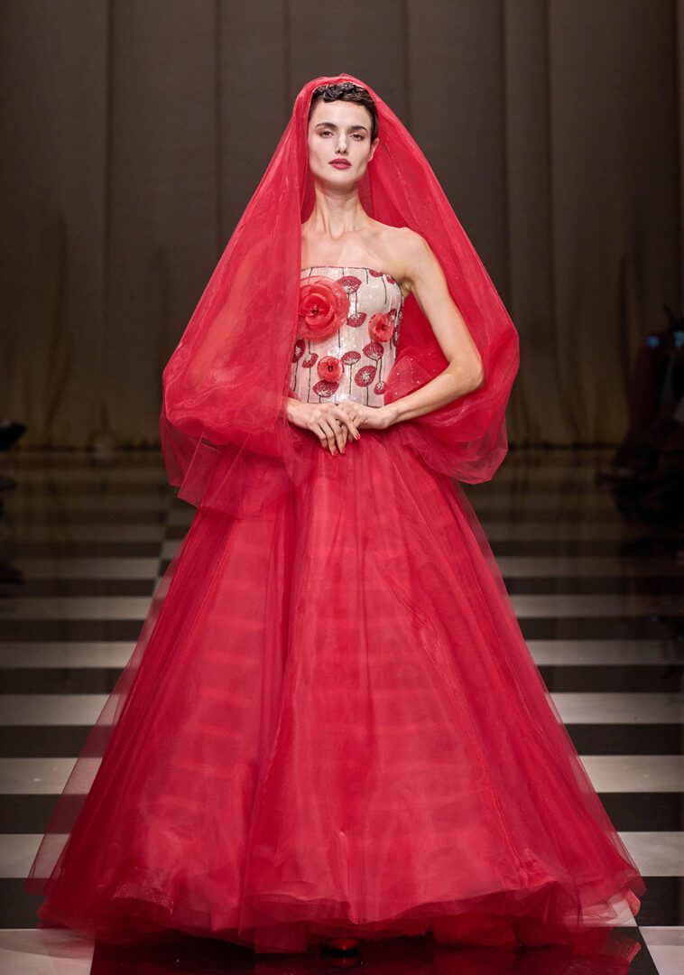 Best Fall 2023 Couture Looks I Armani Privé Red Princess bridal gown