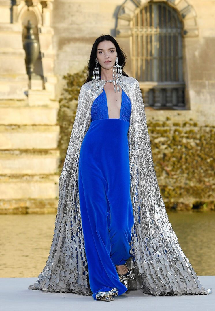 Best Fall 2023 Couture Looks I Cerulean blue Maison Valentino gown with silver cape