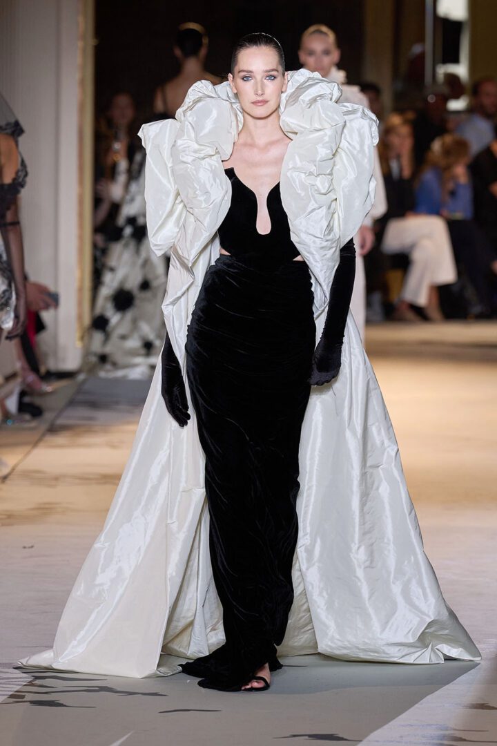 Best Fall 2023 Couture Looks I Zuhair Murad black gown with voluminous cape