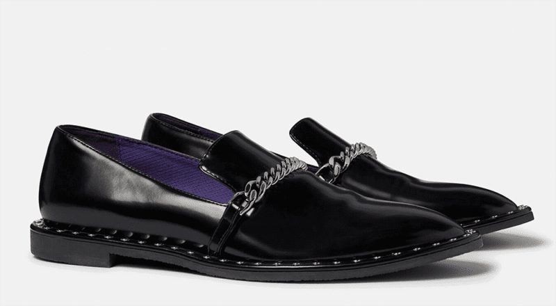 Vegan leather Stella McCartney studded sole loafer with silver metal hardware chain