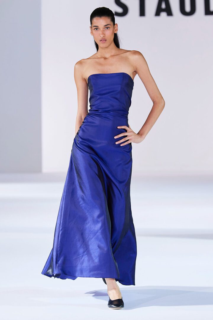Best NYFW Spring 2024 Looks I Staud cerulean blue stain gown