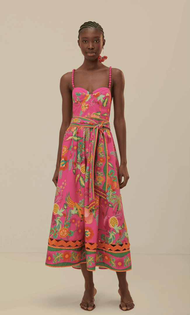 2024 Summer Sundresses for Every Body and Budget I 100% Organic Recycled Cotton Hot Pink Tropical Midi Dress