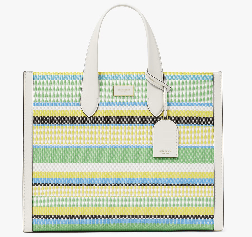 2024 End-of-Summer Labor Day Kate Spade style picks I Mint Green woven, striped oversize tote bag