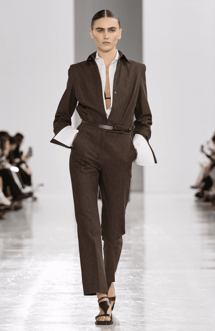 Best MFW Spring 2025 Looks Off Runway I Max Mara Chocolate Brown Trousers and button down