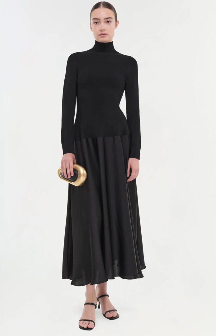 Jonathan Simkhai Party dress edit I black long-sleeve maxi dress with draped waist